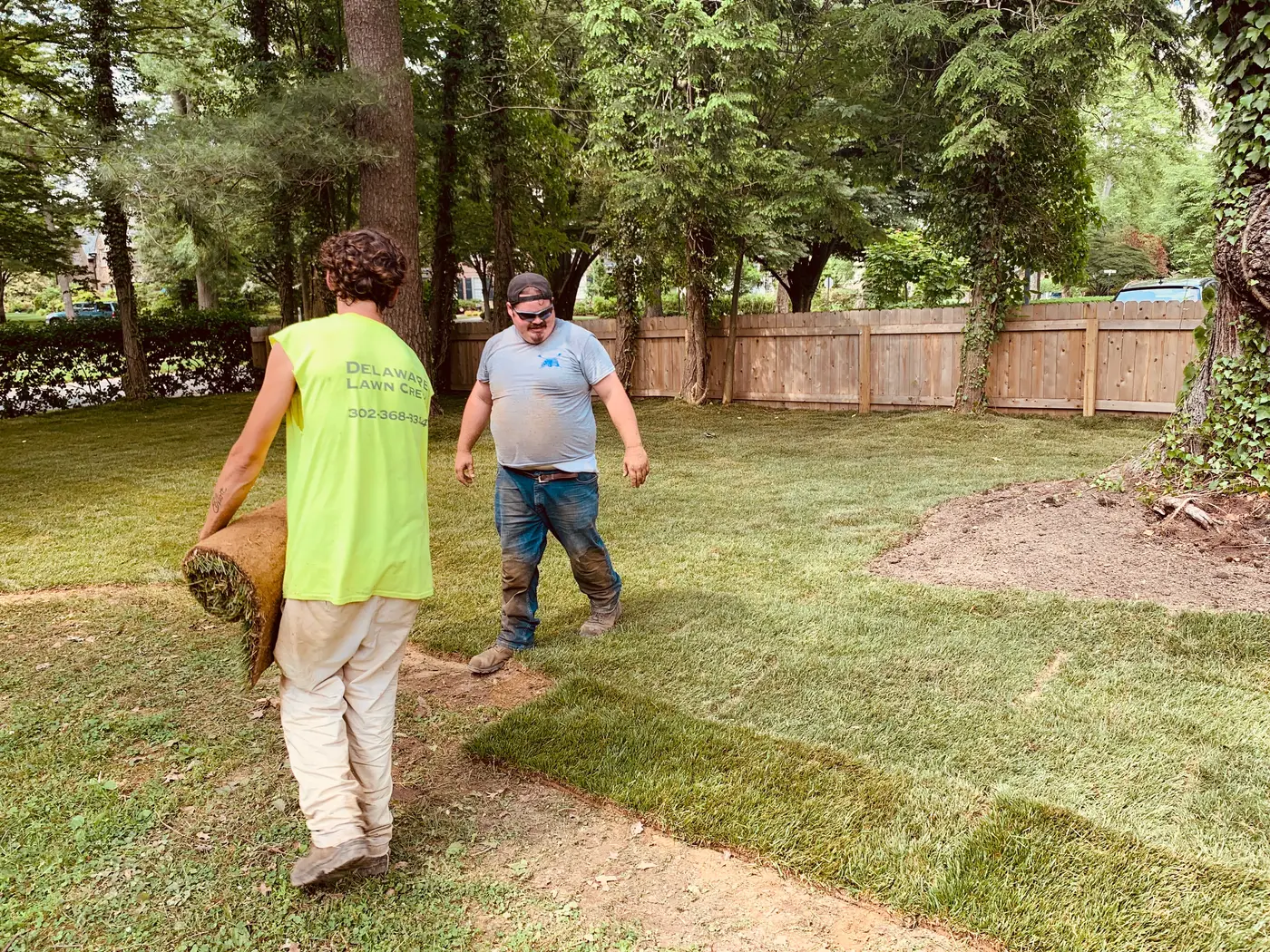 Delaware Lawn Crew laying fresh sod on a New Castle County lawn